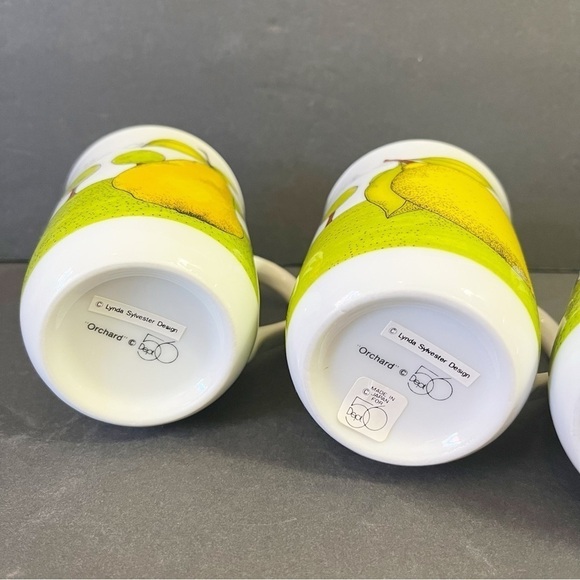 Dept 56 Orchard Pattern Mugs Lynda Sylvester Orange Lemon Pear Apple Fall Lot 4x - Picture 11 of 14